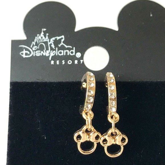 Vintage Disney Mickey Minnie Mouse Earrings Crystal Gold Plated Dainty Sparkly - Picture 1 of 5
